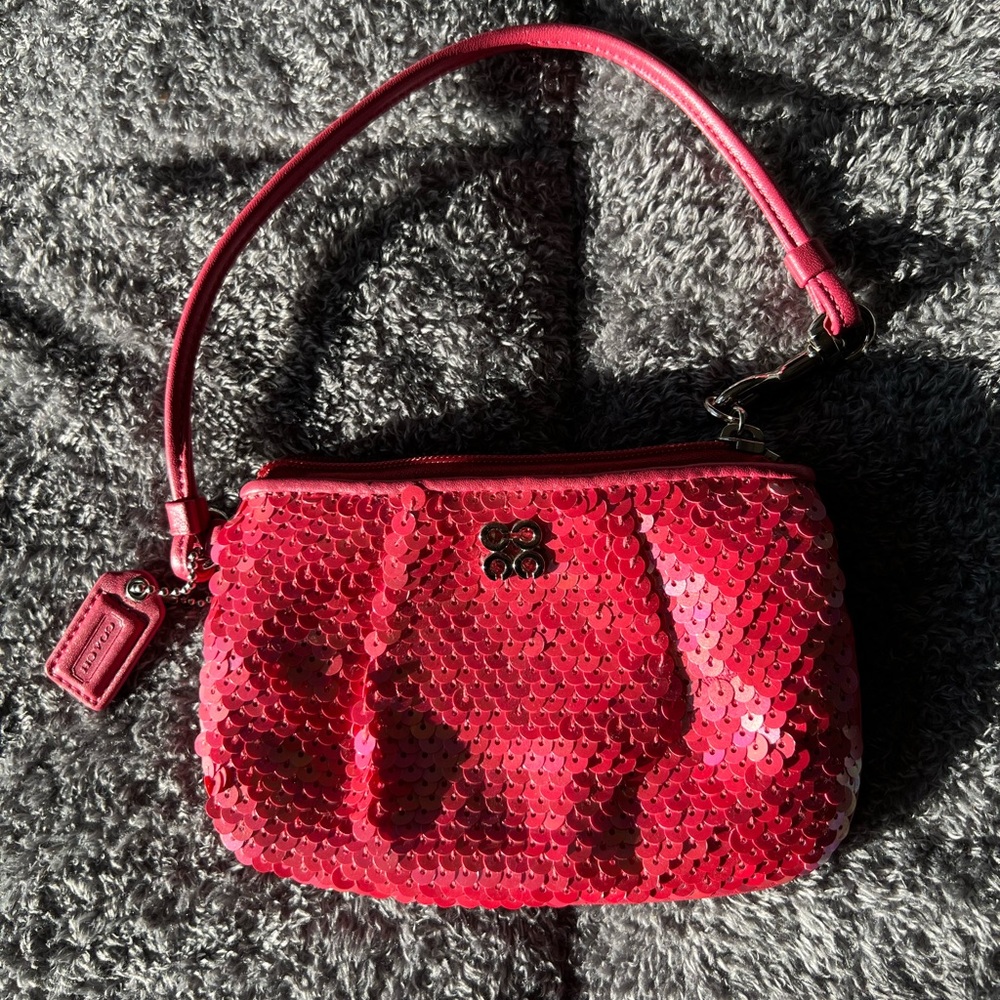 Coach little pink sequined purse, never used, perfect and clean condition
